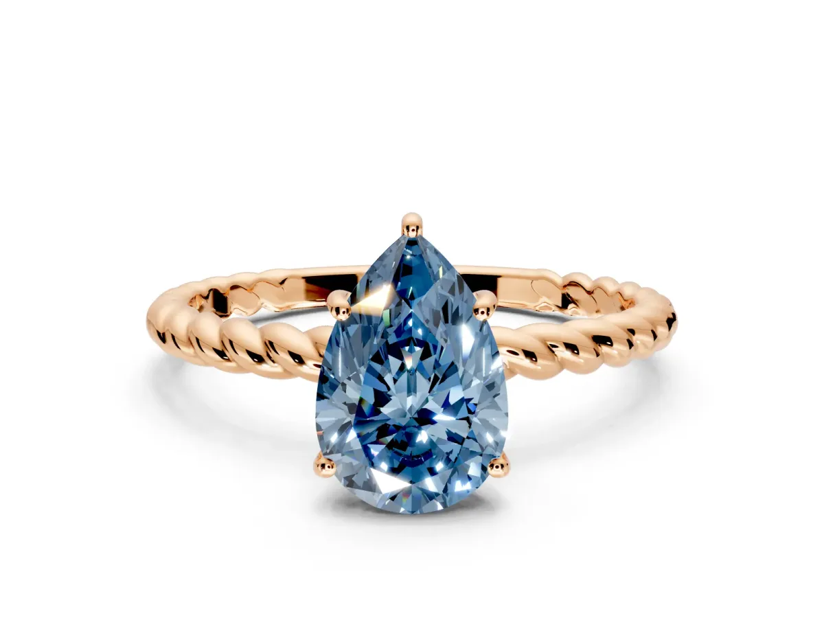 Solitaire Engagement Ring Setting for Fancy Blue Pear-Shaped Center with Plain Twisted Rope Band and Prong Head in Rose Gold