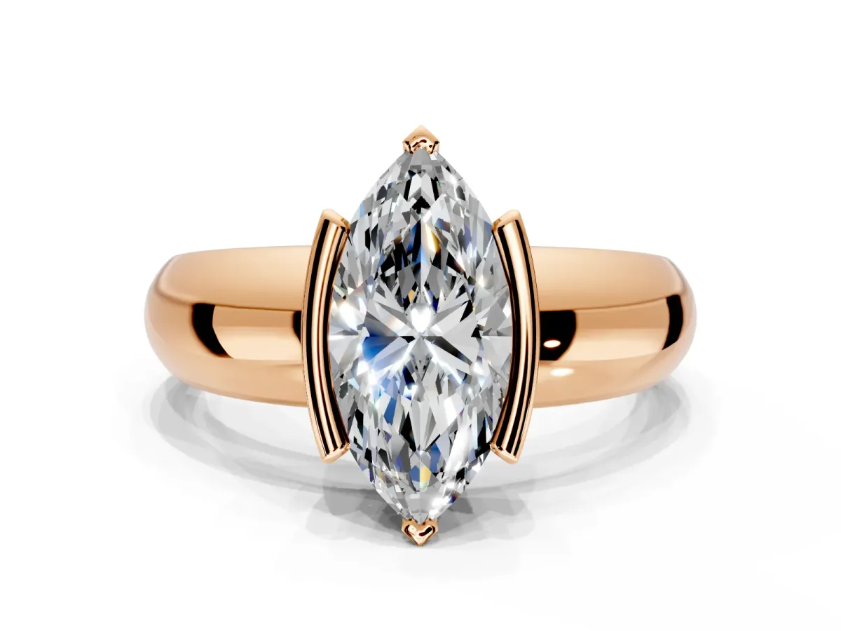 Tension Engagement Ring Setting for Marquise Center with Wide Flat Band and Tension Head in Rose Gold
