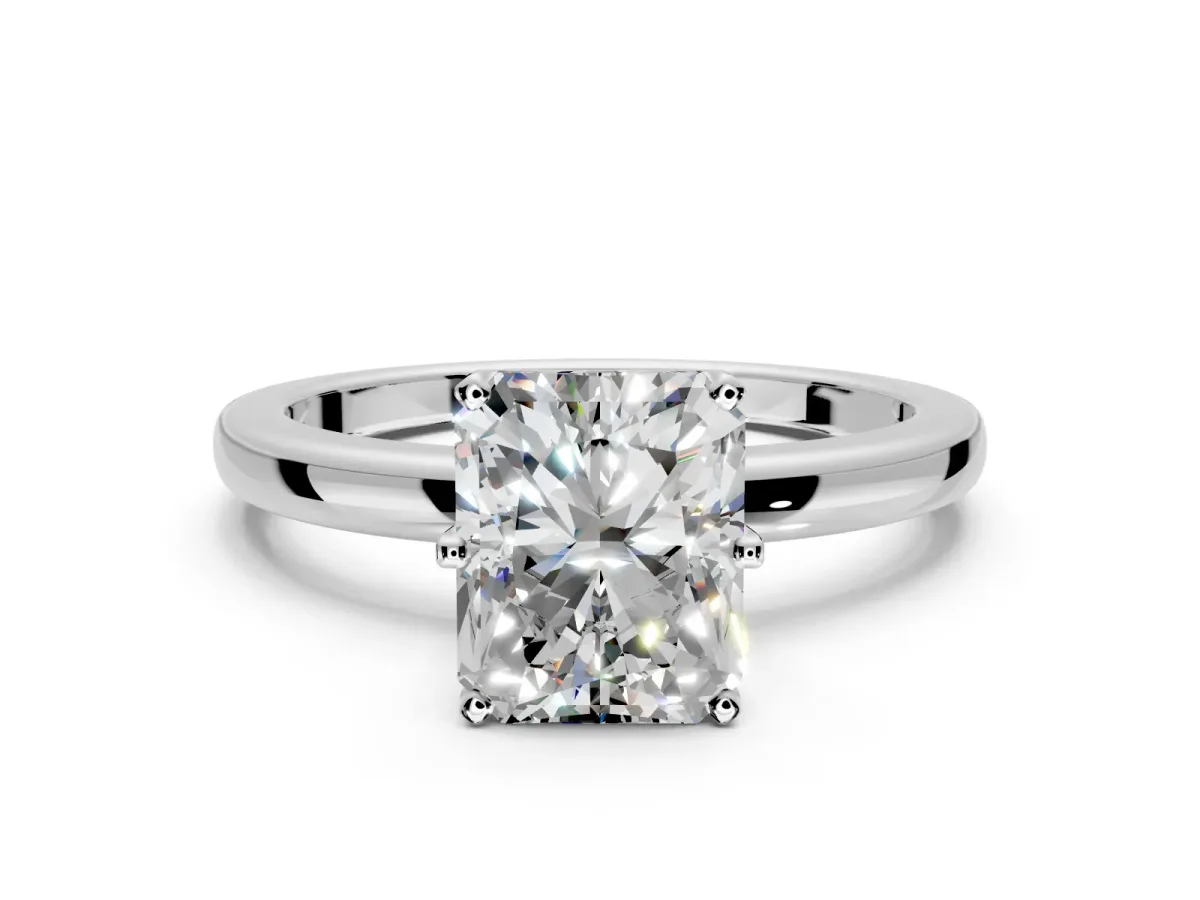 Solitaire Engagement Ring Setting for Radiant Cut Center with Plain Band and Tulip Prong Head in White Gold