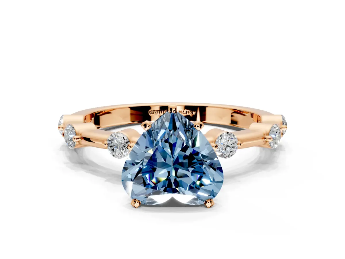 Solitaire Engagement Ring Setting for Fancy Blue Heart-Shaped Center with Bezel Station Band and Prong Head in Rose Gold