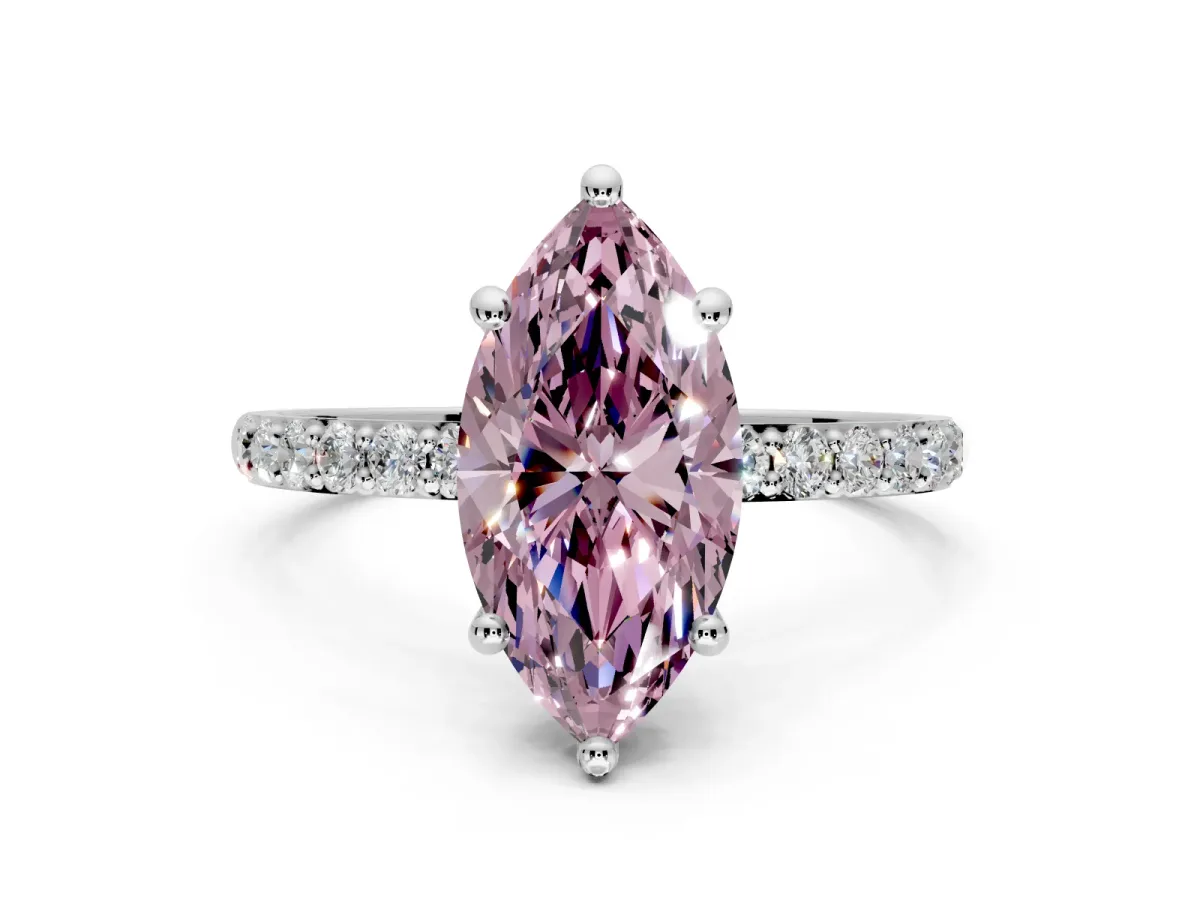 Solitaire Engagement Ring Setting for Fancy Pink Marquise Center with Pave Accents and Prong Head in Platinum