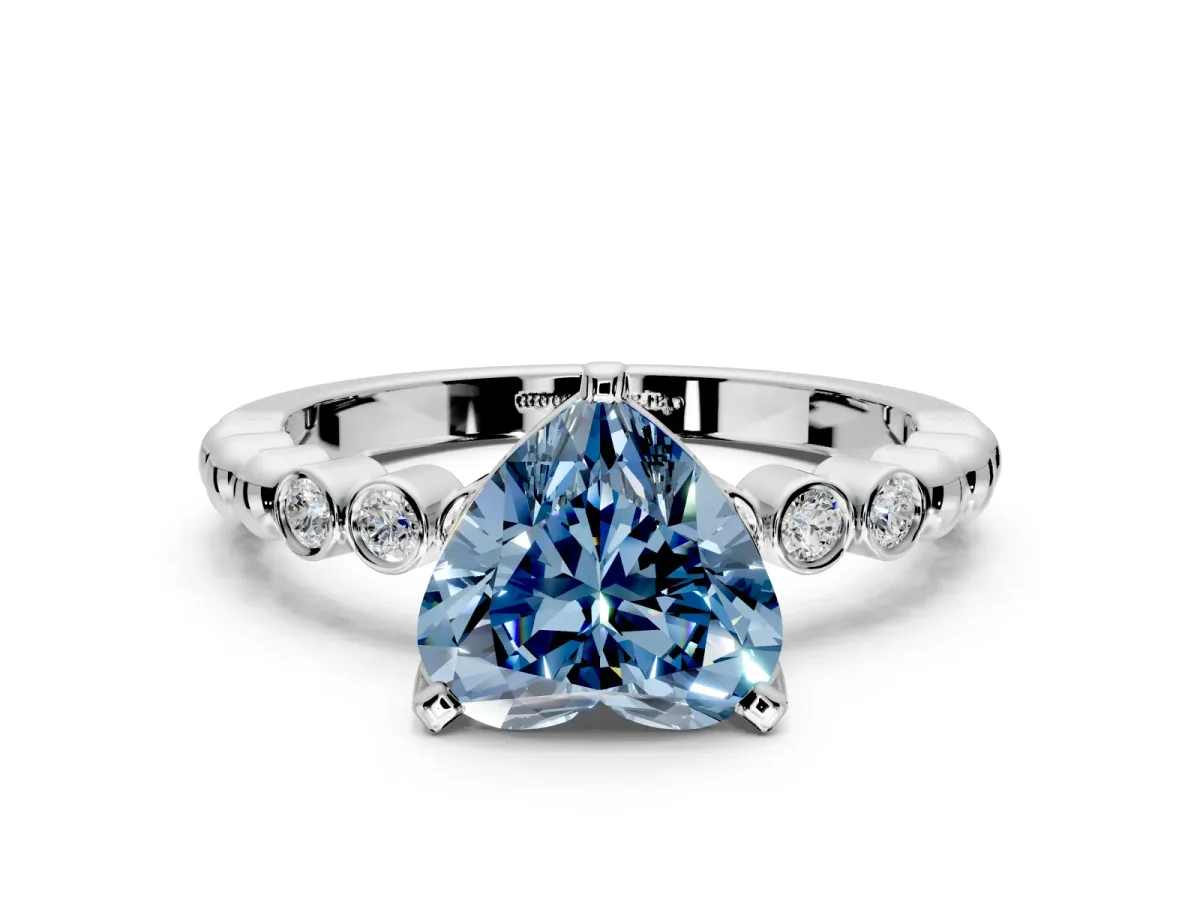 Solitaire Engagement Ring Setting for Fancy Blue Heart-Shaped Center with Bezel-Dot Beaded Band and Prong Head in Platinum