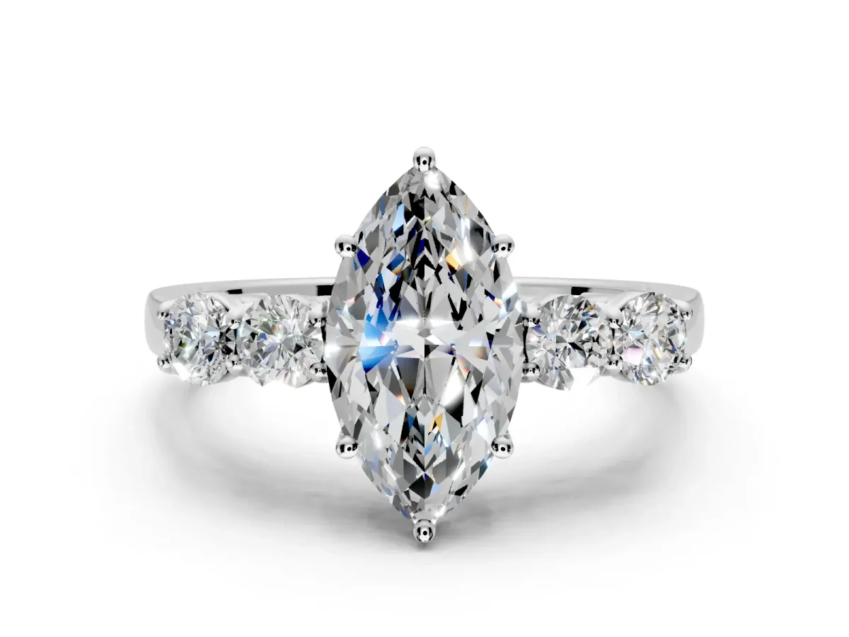 5 Stone Engagement Ring Setting for Marquise Center with Equal Close-Set Accents and Prong Head in Sterling Silver