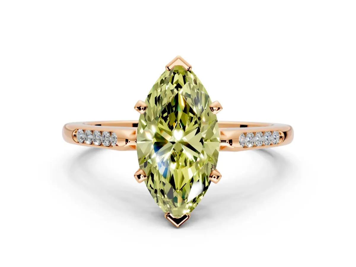 Solitaire Engagement Ring Setting for Fancy Yellow Marquise Center with Channel Accents and Prong Head in Rose Gold