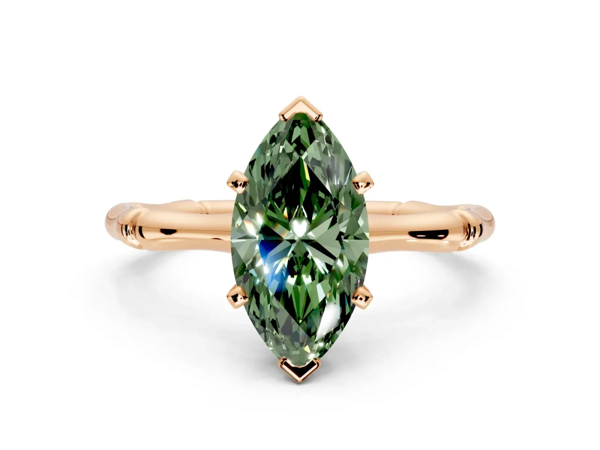 Solitaire Engagement Ring Setting for Fancy Green Marquise Center with Bamboo Band and Prong Head in Rose Gold