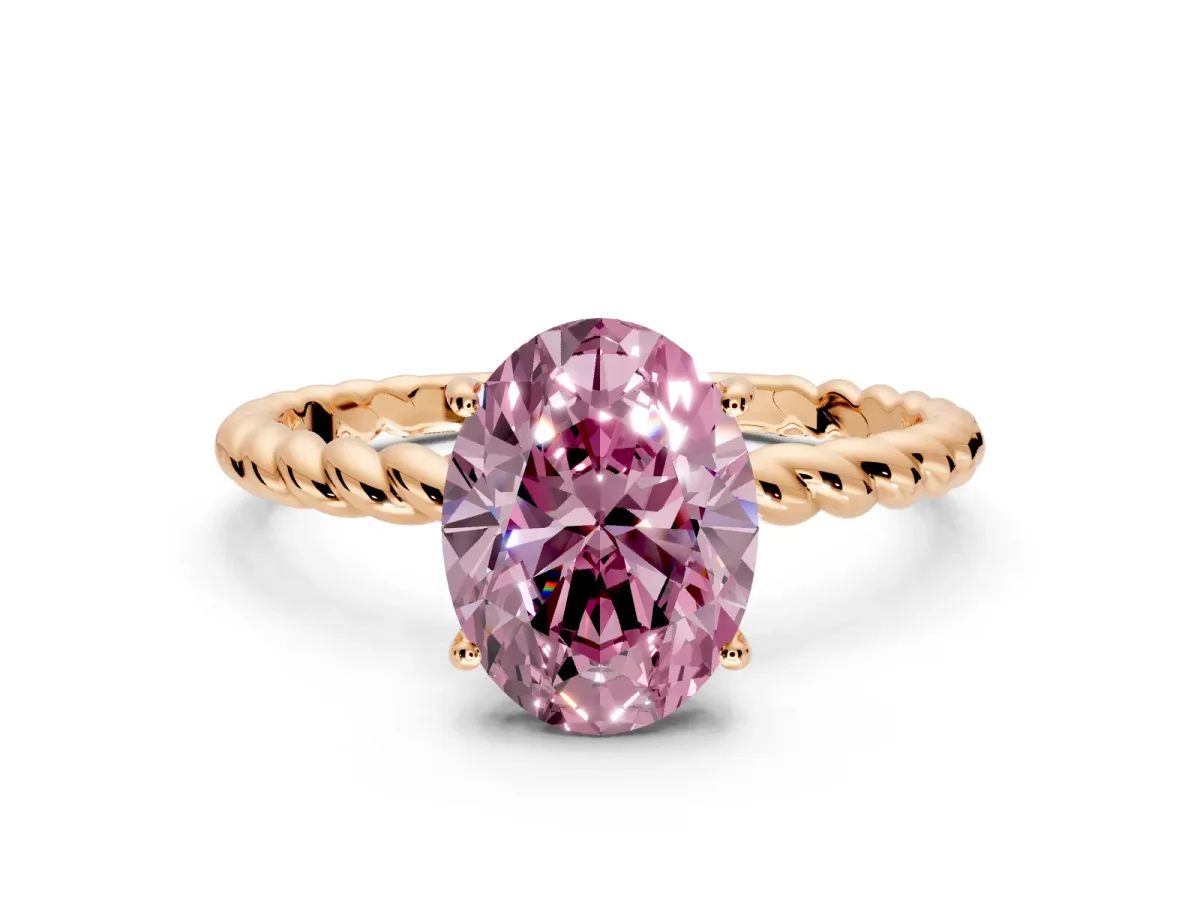 Solitaire Engagement Ring Setting for Fancy Pink Oval Center with 2-Strand Rope Twist Band and Prong Head in Rose Gold