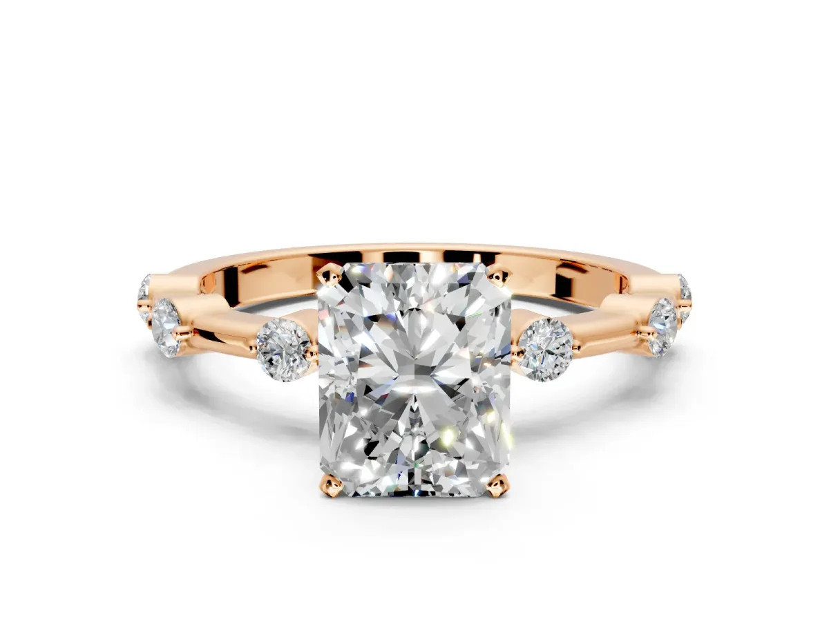 Solitaire Engagement Ring Setting for Radiant Cut Center with Bezel Station Band and Prong Head in Rose Gold