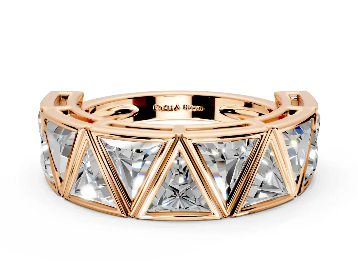 Triangle Lab-Grown Diamond Geometric Men's Wedding Band with Angular Frames in Rose Gold