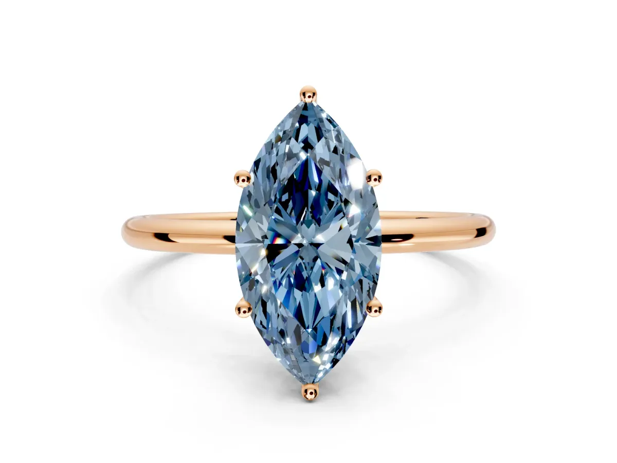 Solitaire Engagement Ring Setting for Fancy Blue Marquise Center with Straight Thin Band and Prong Head in Rose Gold