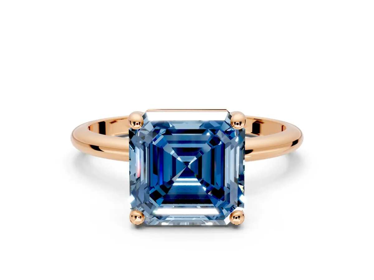 Minimalist Solitaire Engagement Ring Setting for Fancy Blue Asscher Cut Center with Thin Band and Prong Head in Rose Gold