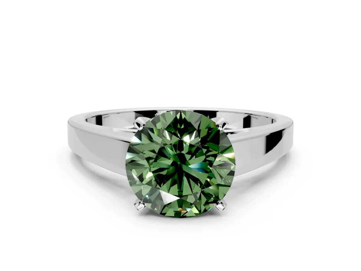 Solitaire Engagement Ring Setting for Fancy Green Round Cut Center with Tapered Split Shoulders and Prong Head in Platinum