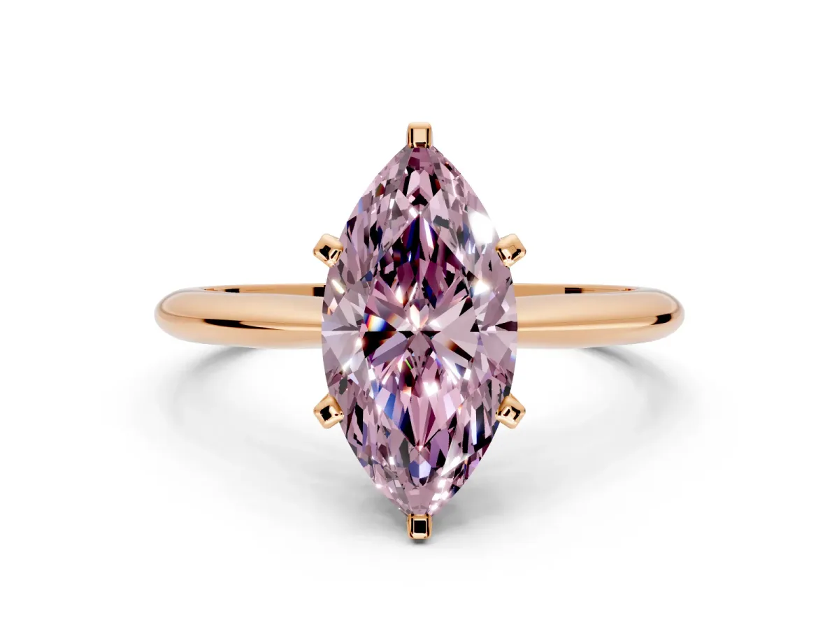 Solitaire Engagement Ring Setting for Fancy Pink Marquise Center with Knife Ridge Band and Claw Prong Head in Rose Gold
