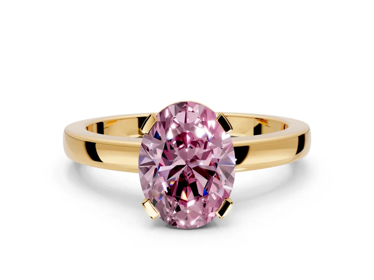 Solitaire Engagement Ring Setting for Fancy Pink Oval Center with Plain Band and Flat Tab Prong Head in Yellow Gold