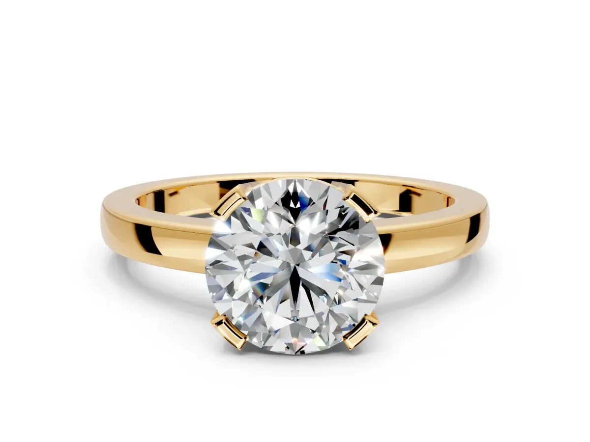 Solitaire Engagement Ring Setting for Round Cut Center with Plain Band and Flat Tab Prong Head in Yellow Gold