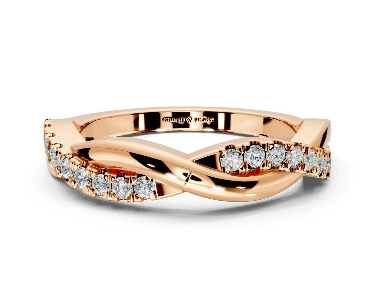Round Cut Lab-Grown Diamond Twisted Infinity Wedding Band with Spaced Prong Setting in Rose Gold