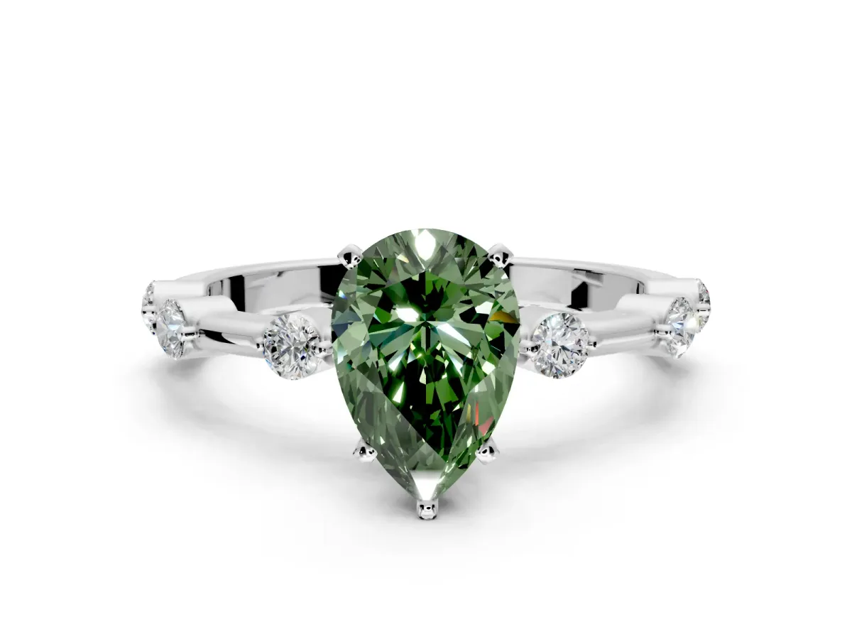 Solitaire Engagement Ring Setting for Fancy Green Pear-Shaped Center with Bezel Station Band and Prong Head in Platinum