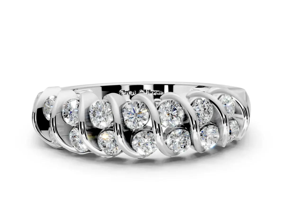 Round Cut Lab-Grown Diamond Multi-Row Channel-Set Wedding Band in Sterling Silver