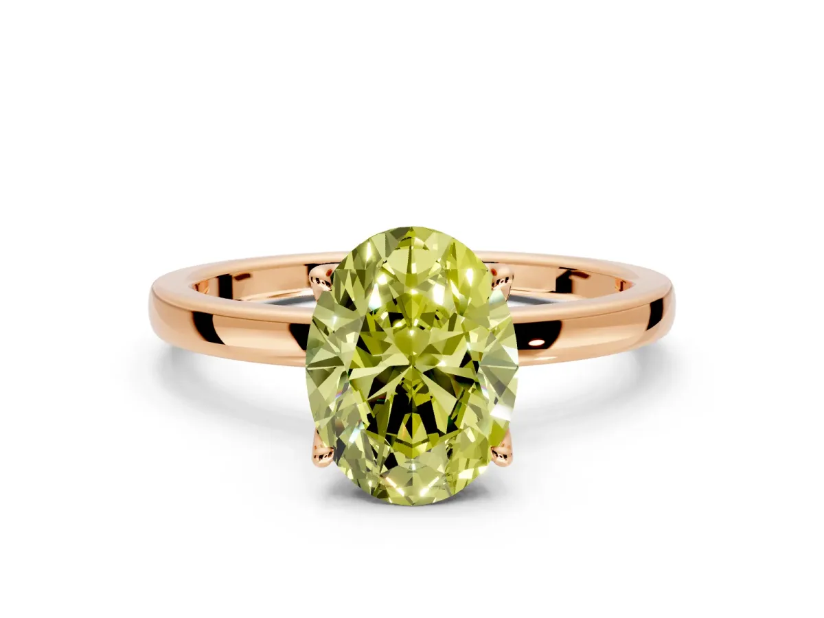 Solitaire Engagement Ring Setting for Fancy Yellow Oval Center with Thin Rounded Plain Band and Prong Head in Rose Gold