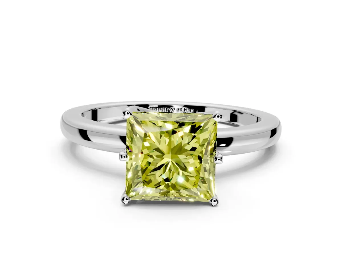 Solitaire Engagement Ring Setting for Fancy Yellow Princess Cut Center with Plain Band and Tulip Prong Head in Platinum