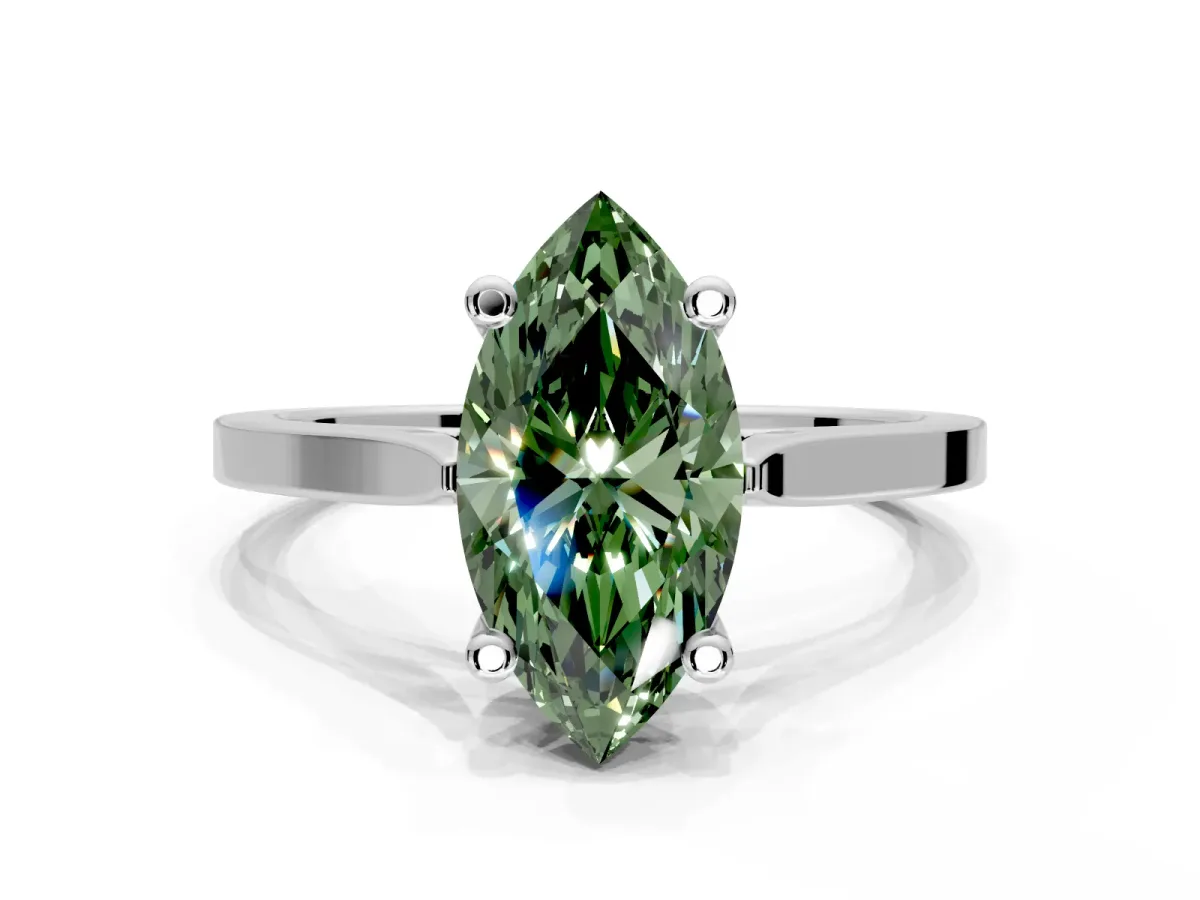 Solitaire Engagement Ring Setting for Fancy Green Marquise Center with Tapered Shoulders and Prong Head in Platinum