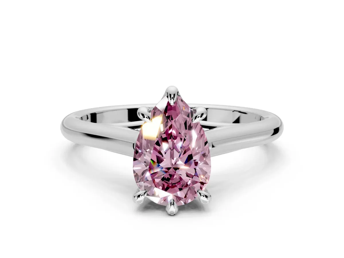 Solitaire Engagement Ring Setting for Fancy Pink Pear-Shaped Center with Cathedral Band and Prong Head in Sterling Silver