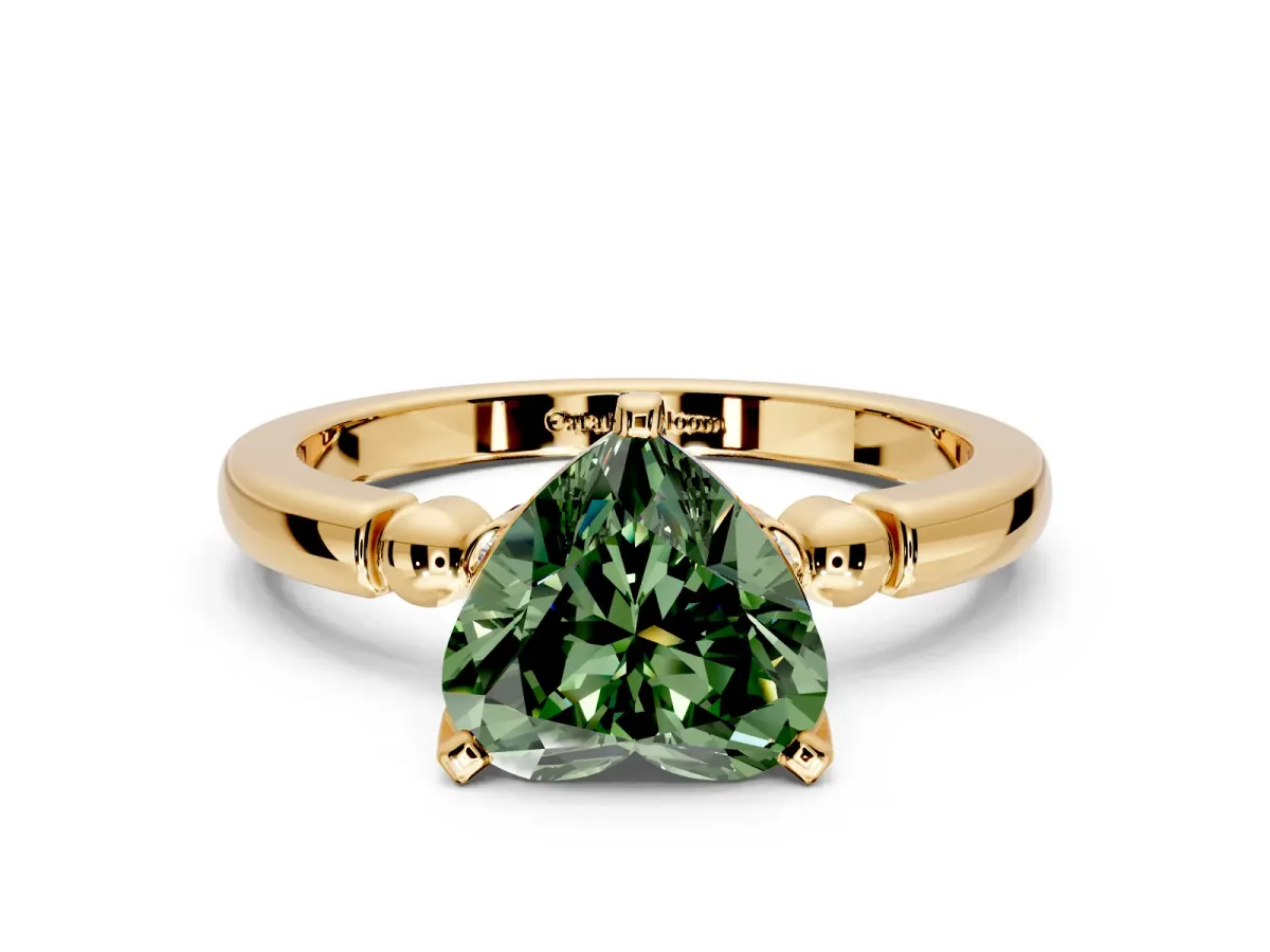 Solitaire Engagement Ring Setting for Fancy Green Heart-Shaped Center with Beaded Shoulders and Prong Head in Yellow Gold