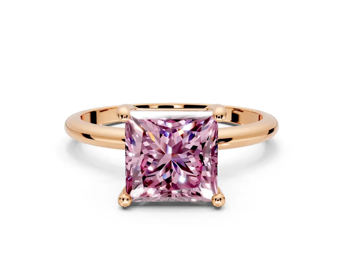 Minimalist Solitaire Engagement Ring Setting for Fancy Pink Princess Cut Center with Thin Band and Prong Head in Rose Gold
