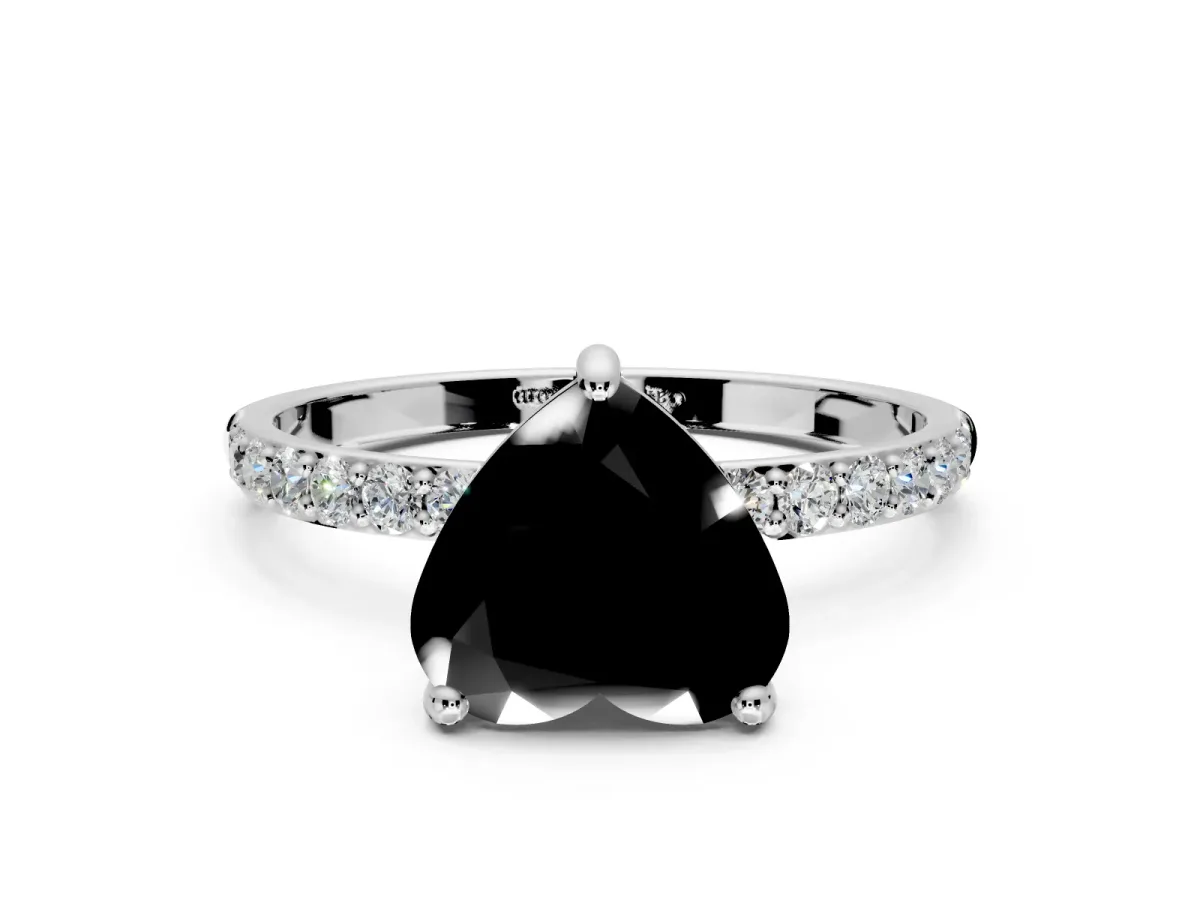 Solitaire Engagement Ring Setting for Fancy Black Heart-Shaped Center with Pave Accents and Prong Head in Platinum