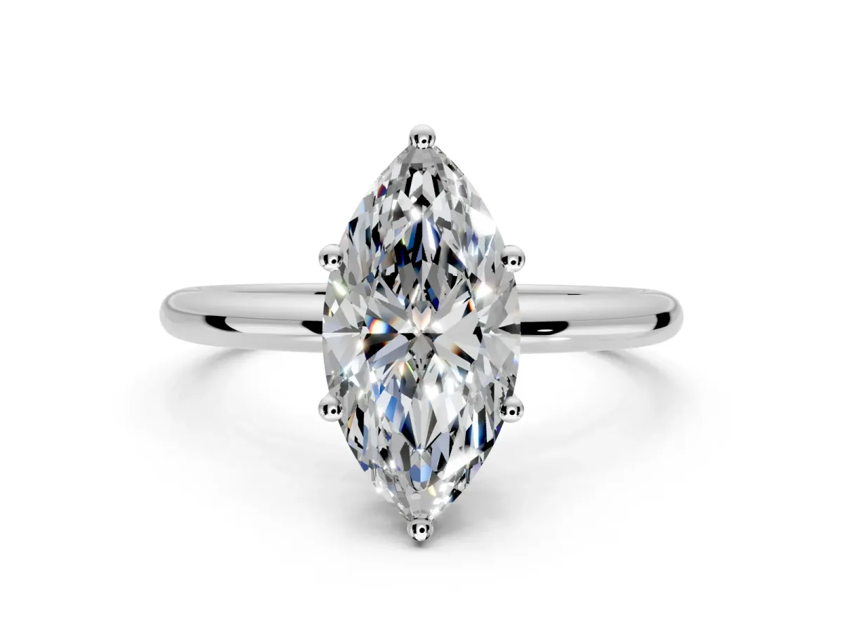 Hidden Halo Engagement Ring Setting for Marquise Center with Thin Round-Wire Band and Prong Head in Sterling Silver