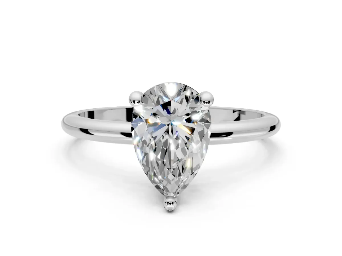 Minimalist Solitaire Engagement Ring Setting for Pear-Shaped Center with Thin Band and Prong Head in Platinum
