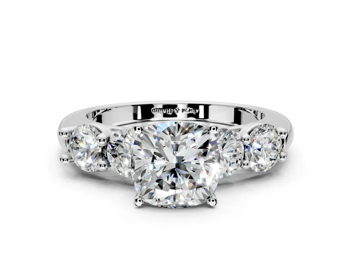 5 Stone Engagement Ring Setting for Cushion Cut Center with Graduated Accents and Prong Head in Sterling Silver