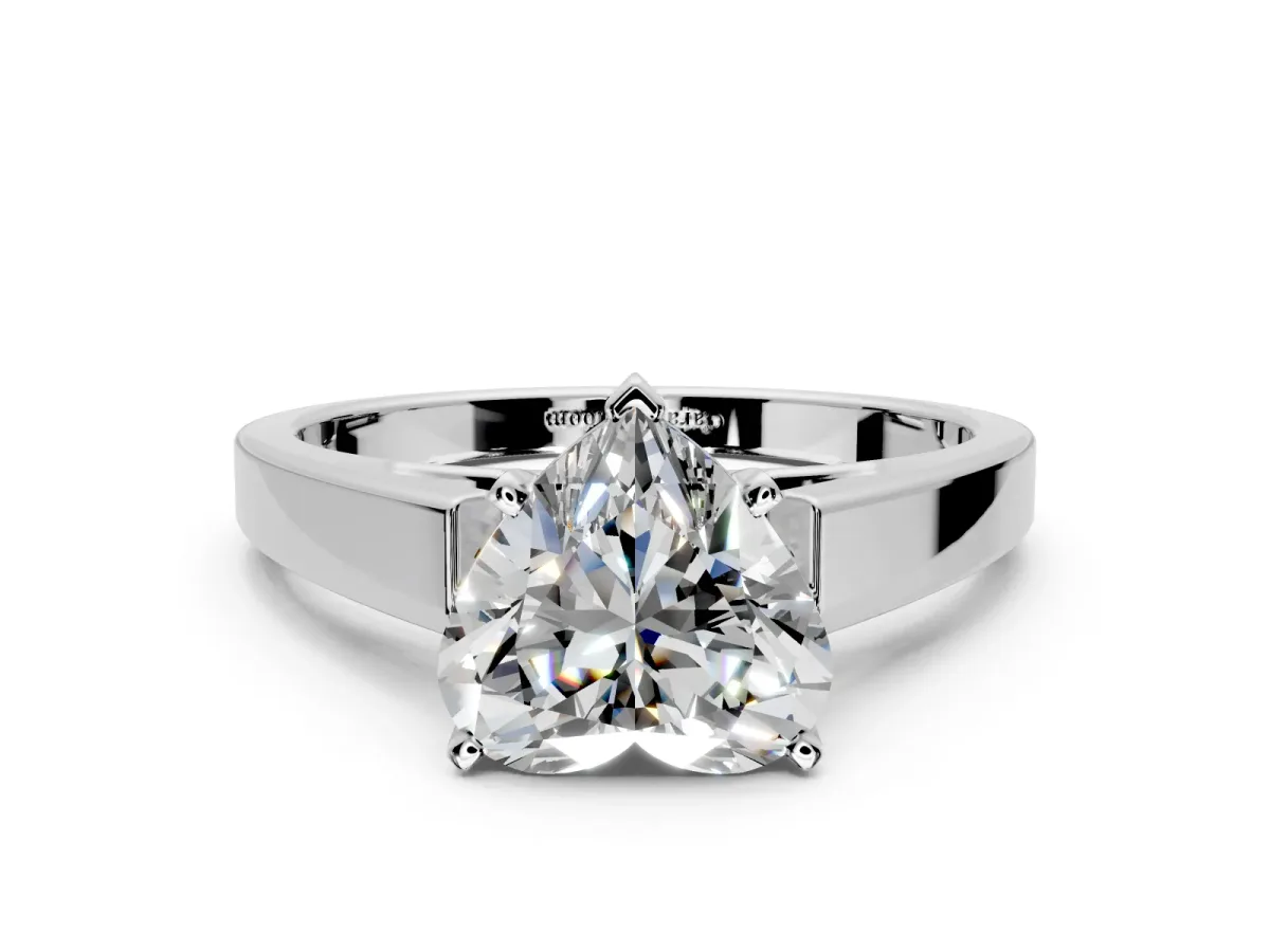 Solitaire Engagement Ring Setting for Heart-Shaped Center with Tapered Split Shoulders and Prong Head in White Gold