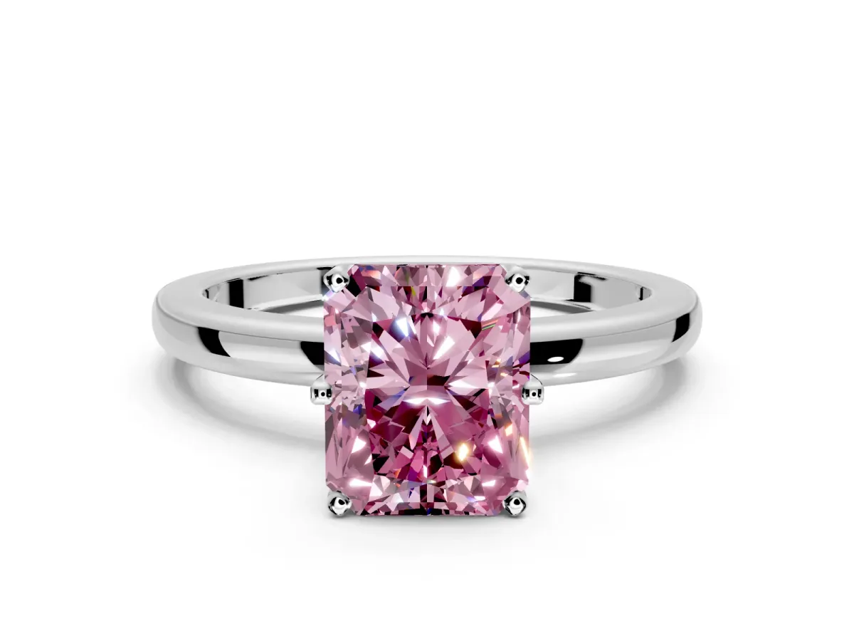 Solitaire Engagement Ring Setting for Fancy Pink Radiant Cut Center with Plain Band and Tulip Prong Head in Sterling Silver