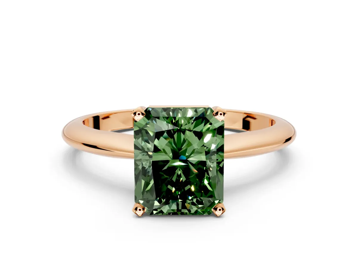 Solitaire Engagement Ring Setting for Fancy Green Radiant Cut Center with Knife Ridge Band and Claw Prong Head in Rose Gold