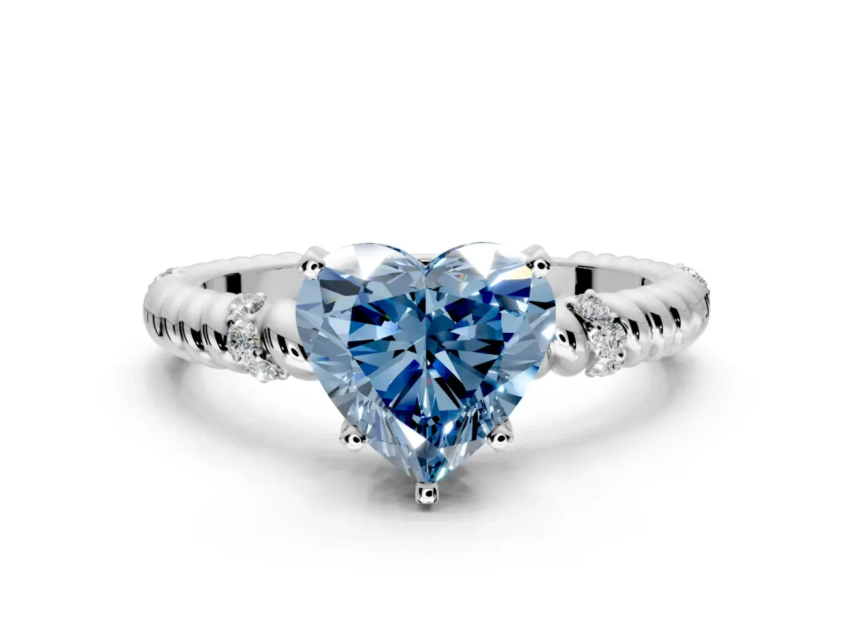 Rope Engagement Ring Setting for Fancy Blue Heart-Shaped Center with Accent Shoulders and Prong Head in White Gold