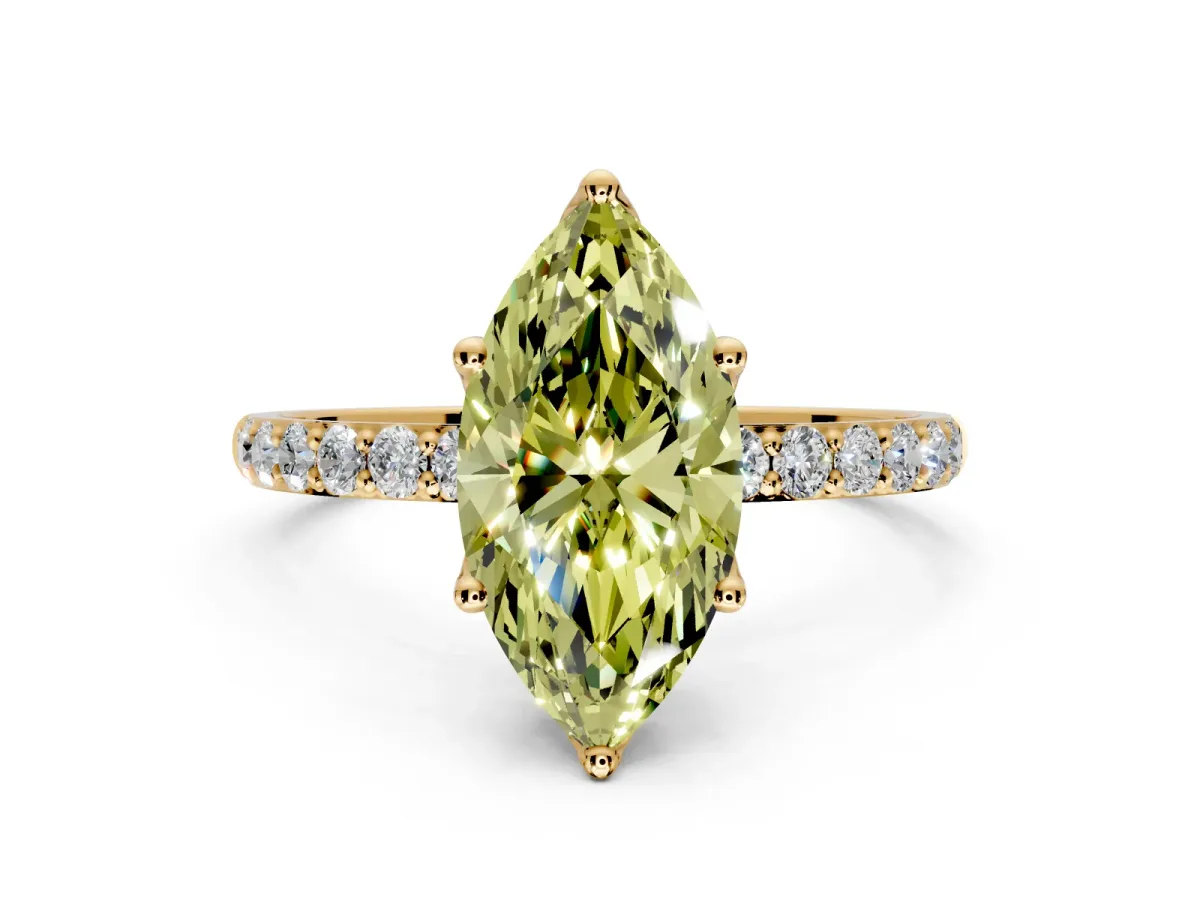 Solitaire Engagement Ring Setting for Fancy Yellow Marquise Center with Fine Pave Accents and Prong Head in Yellow Gold