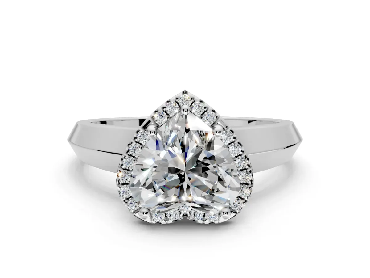 Halo Engagement Ring Setting for Heart-Shaped Center with Knife Ridge Cathedral Band and Prong Head in Platinum