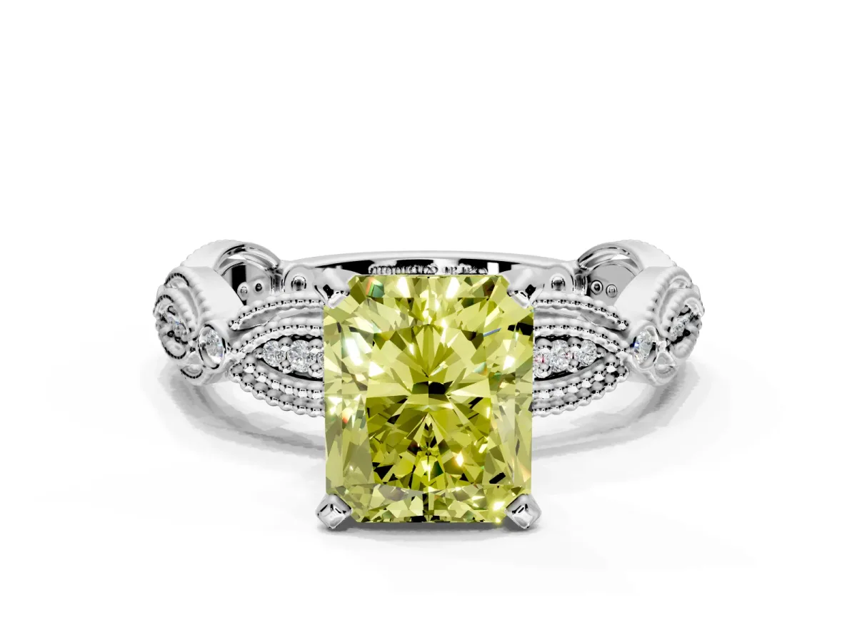Solitaire Engagement Ring Setting for Fancy Yellow Radiant Cut Center with Marquise Panel Band and Prong Head in Sterling Silver