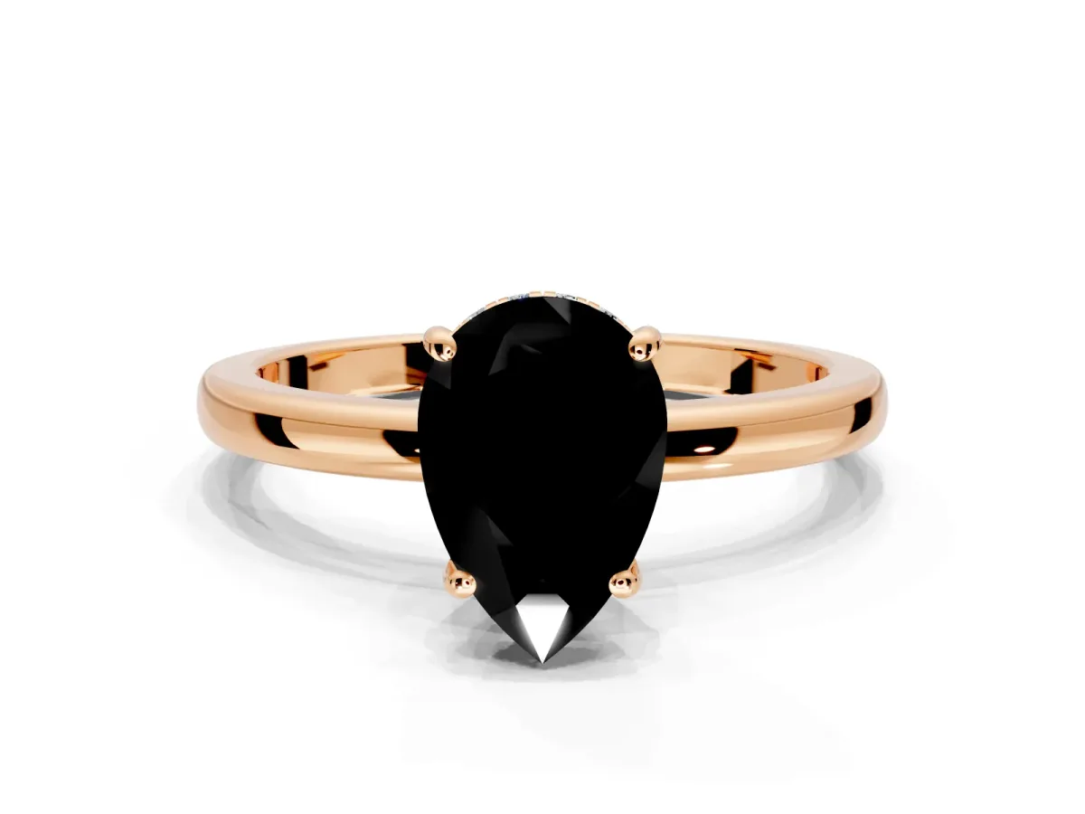 Solitaire Engagement Ring Setting for Fancy Black Pear-Shaped Center with Fine Wire Band and Prong Head in Rose Gold