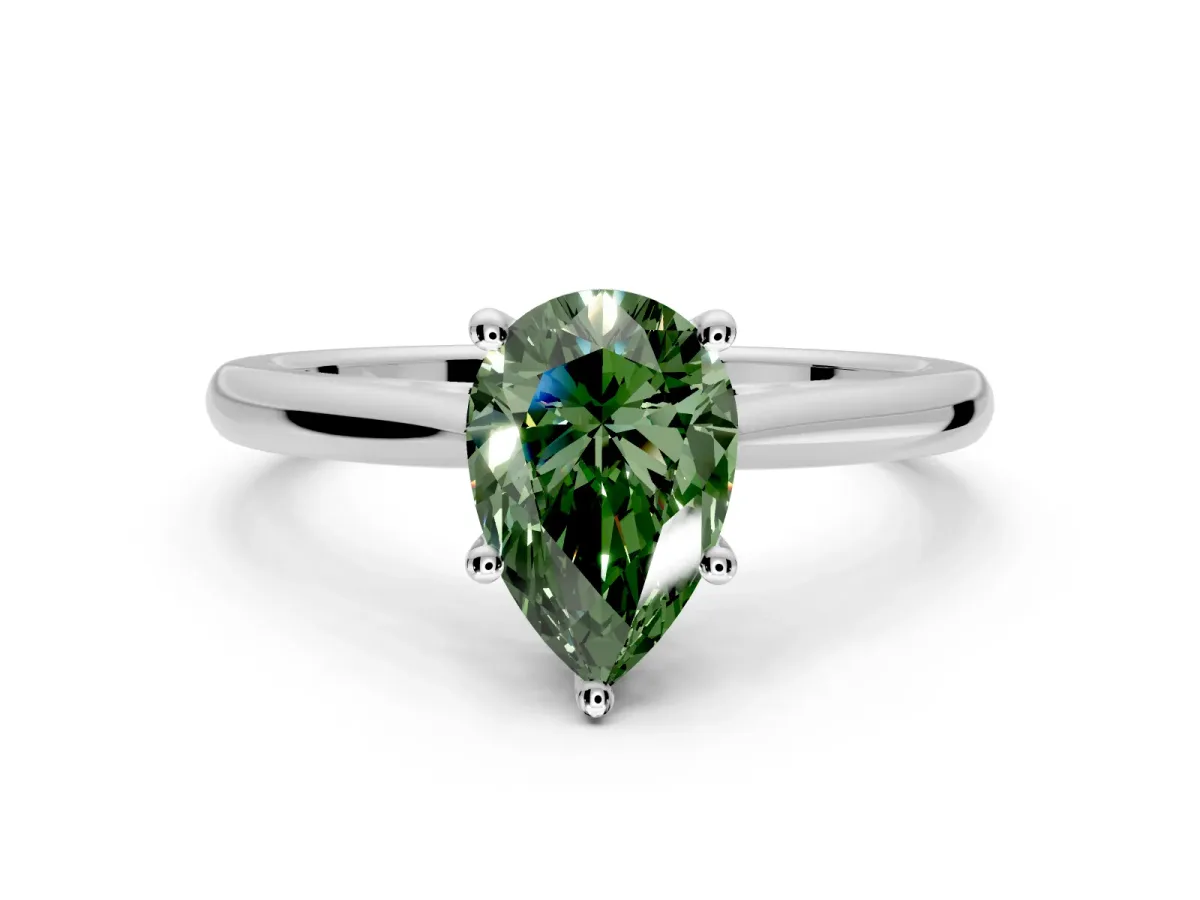 Solitaire Engagement Ring Setting for Fancy Green Pear-Shaped Center with Narrow Cathedral Band and Prong Head in Platinum