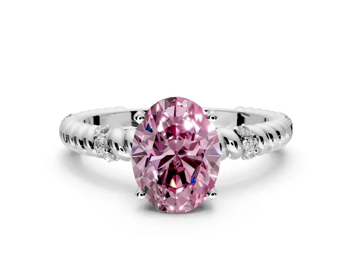 Rope Engagement Ring Setting for Fancy Pink Oval Center with Accent Shoulders and Prong Head in Platinum