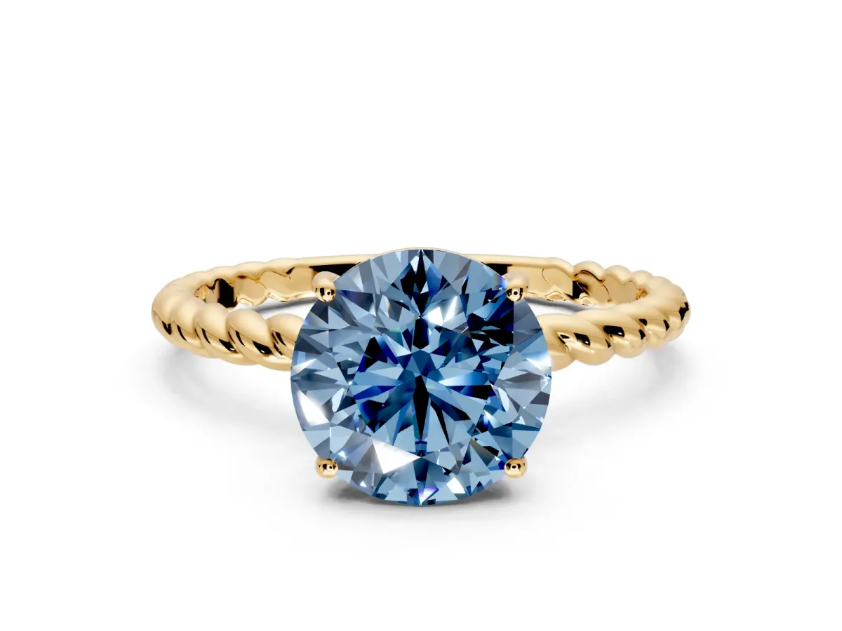 Solitaire Engagement Ring Setting for Fancy Blue Round Cut Center with Plain Twisted Rope Band and Prong Head in Yellow Gold