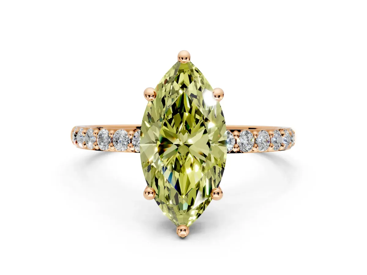 Solitaire Engagement Ring Setting for Fancy Yellow Marquise Center with Pave Accents and Prong Head in Rose Gold