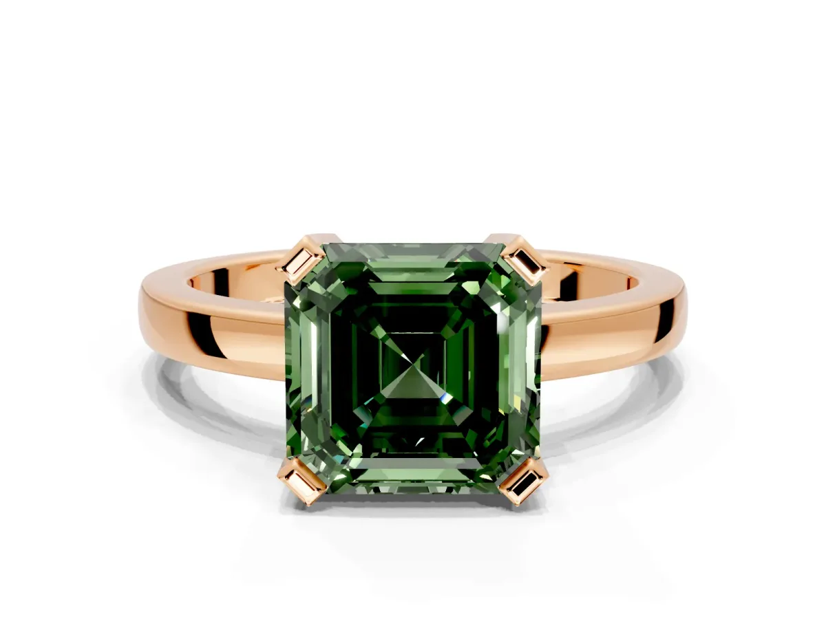 Solitaire Engagement Ring Setting for Fancy Green Asscher Cut Center with Plain Band and Flat Tab Prong Head in Rose Gold