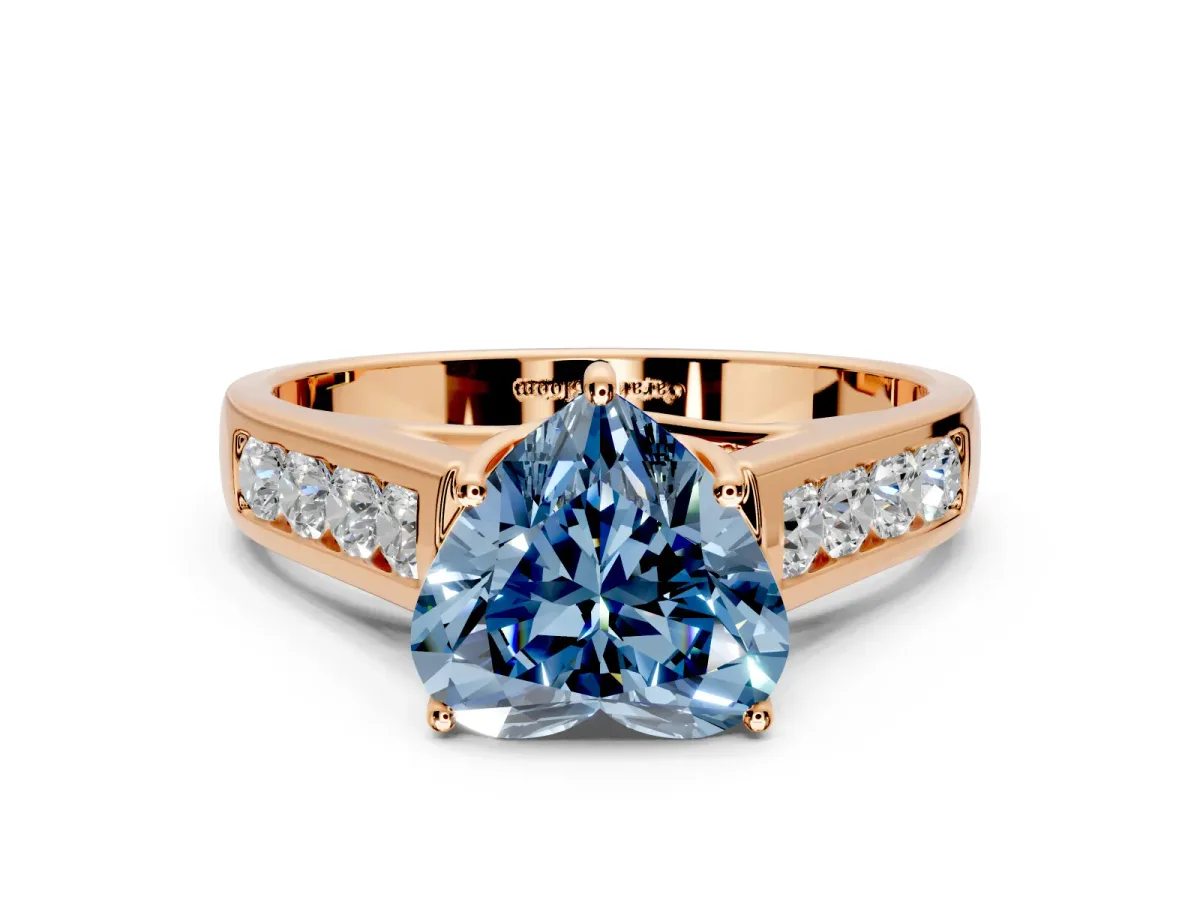 Solitaire Engagement Ring Setting for Fancy Blue Heart-Shaped Center with Cathedral Channel Band and Prong Head in Rose Gold
