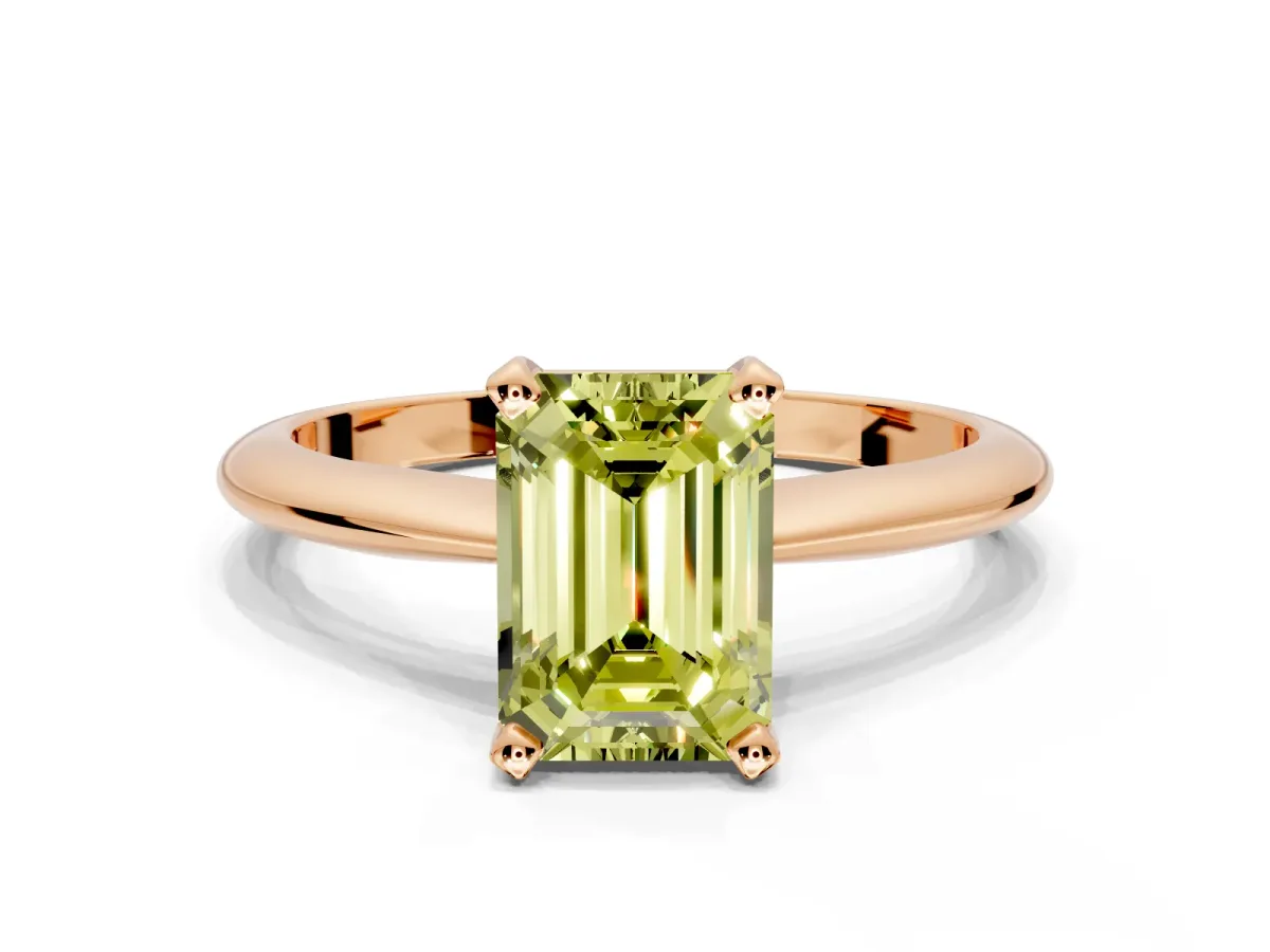 Solitaire Engagement Ring Setting for Fancy Yellow Emerald Cut Center with Knife Ridge Band and Claw Prong Head in Rose Gold