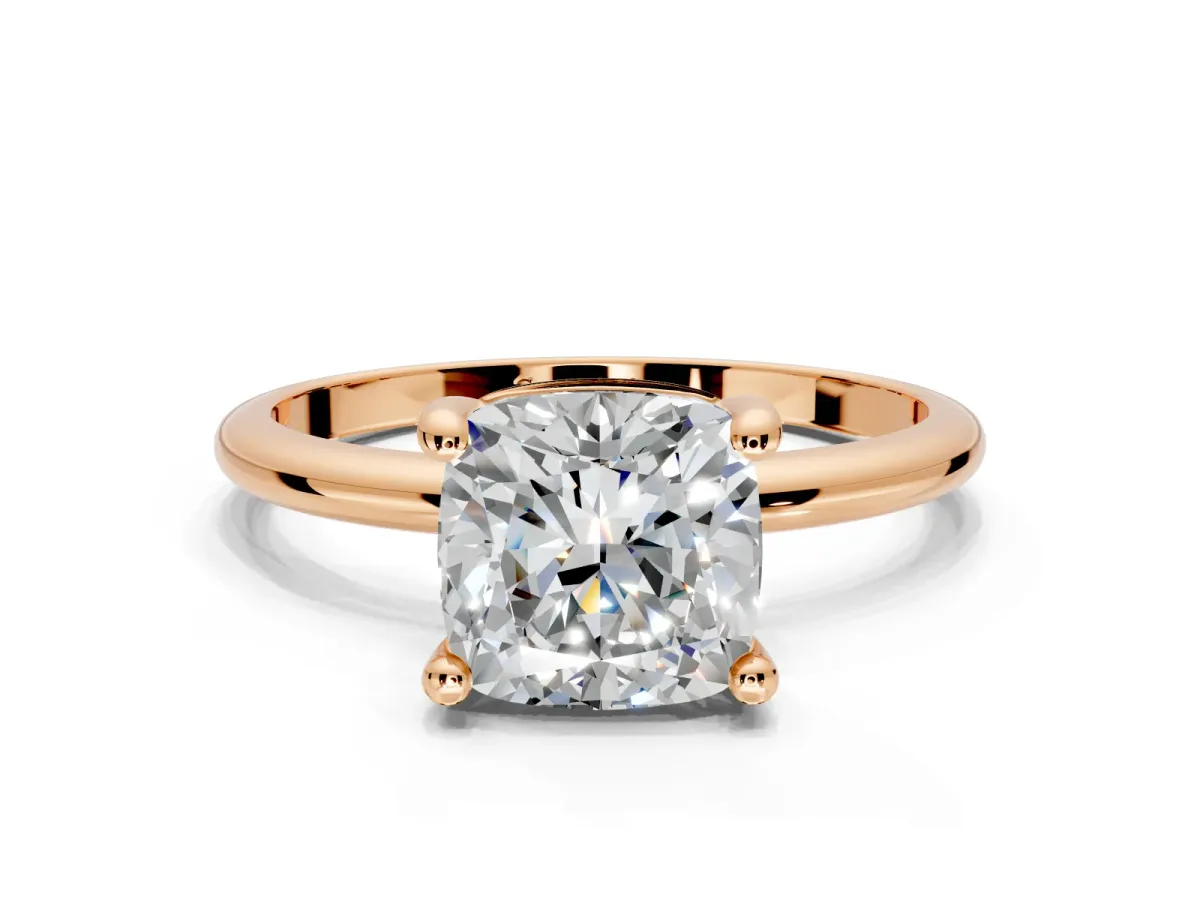 Minimalist Solitaire Engagement Ring Setting for Cushion Cut Center with Thin Band and Prong Head in Rose Gold