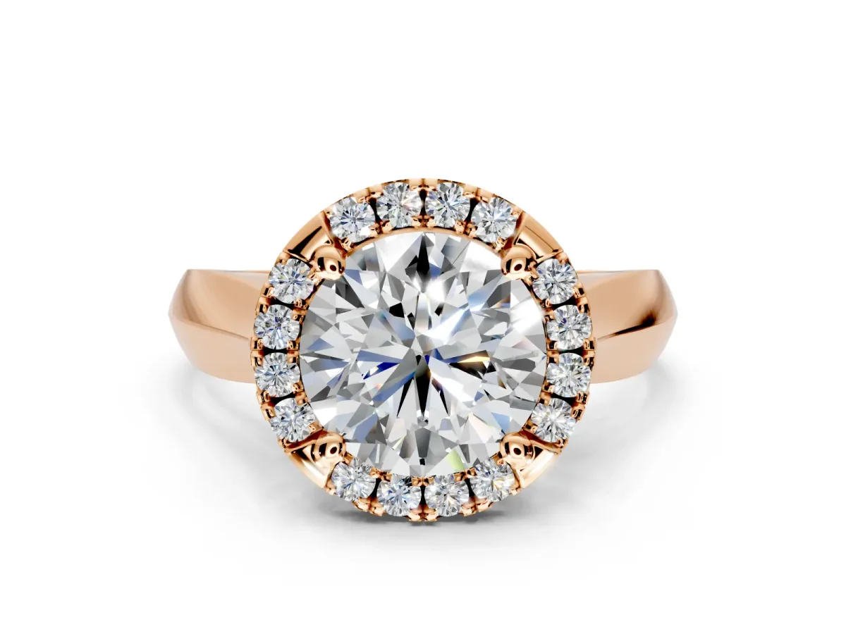 Halo Engagement Ring Setting for Round Cut Center with Square Band and Prong Head in Rose Gold