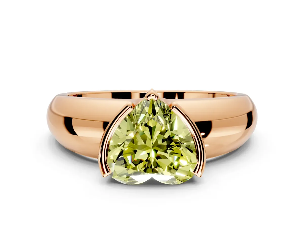 Tension Engagement Ring Setting for Fancy Yellow Heart-Shaped Center with Wide Flat Band and Tension Head in Rose Gold