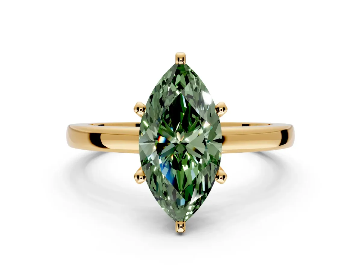 Solitaire Engagement Ring Setting for Fancy Green Marquise Center with Basket Rail and Prong Head in Yellow Gold